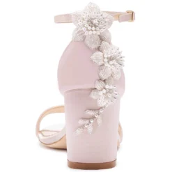 FABIOLA BLUSH Blush Block Heel Sandals With Pearls Wedding