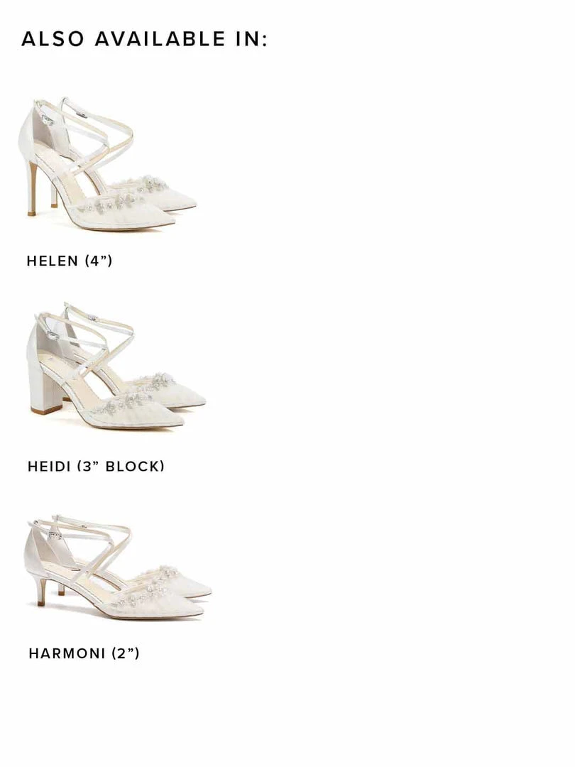 HARMONI Wedding Crystal Vine & Organza Flower Kitten Heels 7 HARMONI Wedding Crystal Vine & Organza Flower Kitten Heels