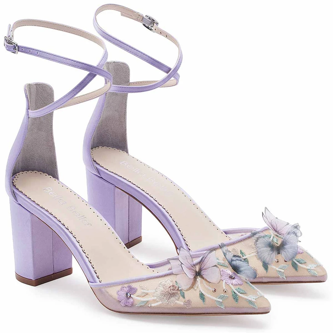 ELIZA Wedding Lavender Butterfly Garden Block Heels 1 ELIZA Wedding Lavender Butterfly Garden Block Heels
