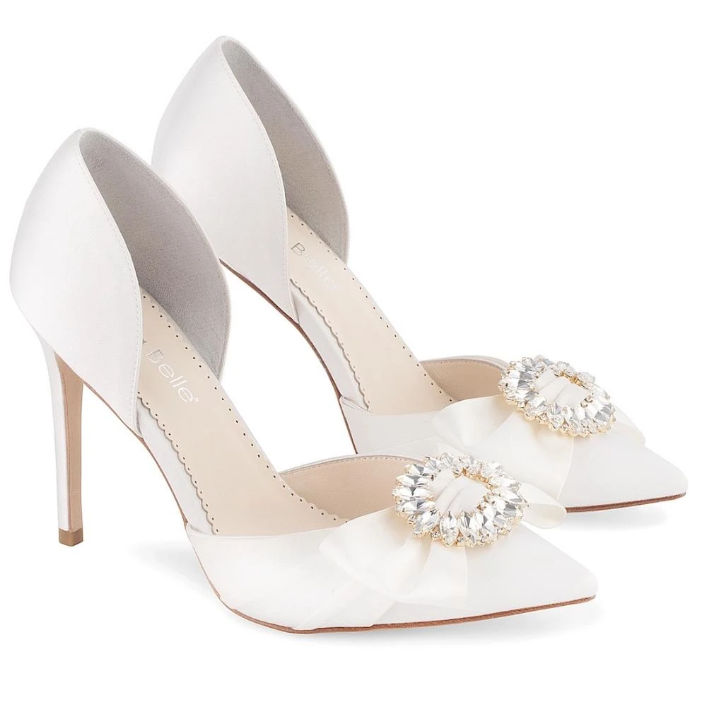 MORGAN Wedding Ribbon And Crystal Ivory D’orsay Pump 1 MORGAN Wedding Ribbon And Crystal Ivory D’orsay Pump