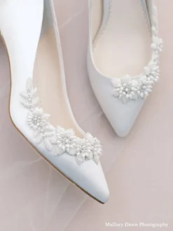 IRIS IVORY Floral And Beads Kitten Heel Wedding Shoe Ivory