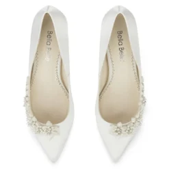 IRIS IVORY Floral And Beads Kitten Heel Wedding Shoe Ivory