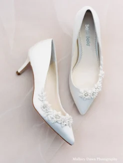 IRIS IVORY Floral And Beads Kitten Heel Wedding Shoe Ivory