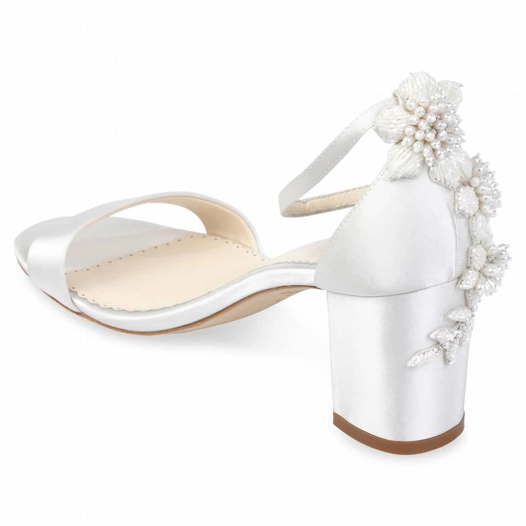 FABIOLA Embellished Block Heel Sandals Pearl Wedding Shoes 7 FABIOLA Embellished Block Heel Sandals Pearl Wedding Shoes