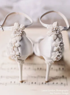 GARDENIA Ivory Ankle Strap Heels With Pearls & Beads Stiletto Wedding Shoes