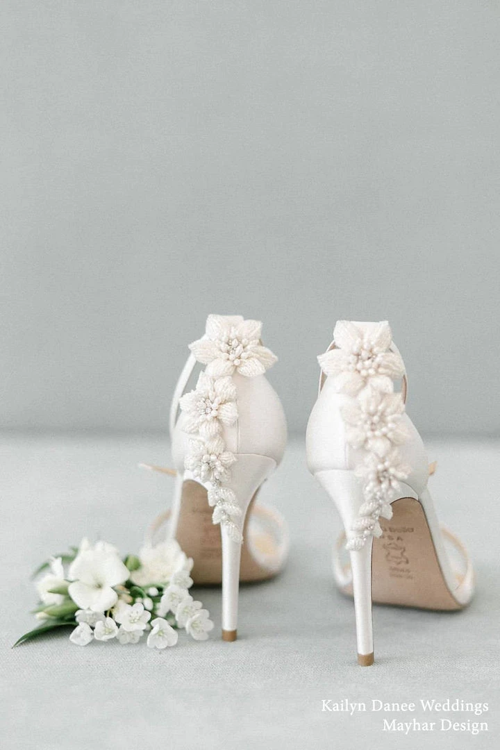 GARDENIA Ivory Ankle Strap Heels With Pearls & Beads Stiletto Wedding Shoes 8 GARDENIA Ivory Ankle Strap Heels With Pearls & Beads Stiletto Wedding Shoes