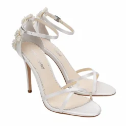 GARDENIA Ivory Ankle Strap Heels With Pearls & Beads Stiletto Wedding Shoes