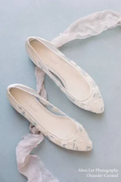 FIONA Baby Blue Floral Lace Ivory Wedding Flats
