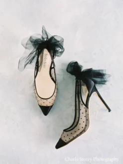 MATILDA BLACK Evening Polka Dot Slingback Tulle Heels