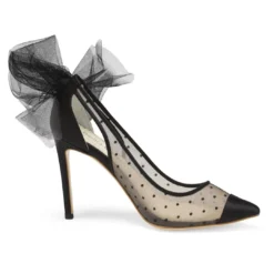 MATILDA BLACK Evening Polka Dot Slingback Tulle Heels