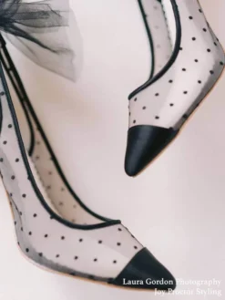 MATILDA BLACK Evening Polka Dot Slingback Tulle Heels