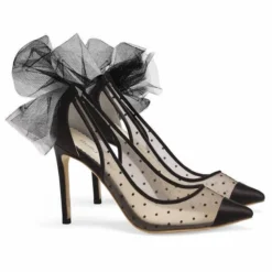 MATILDA BLACK Evening Polka Dot Slingback Tulle Heels