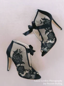NIKKI BLACK Evening Black Lace Peep Toe Booties