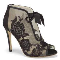NIKKI BLACK Evening Black Lace Peep Toe Booties