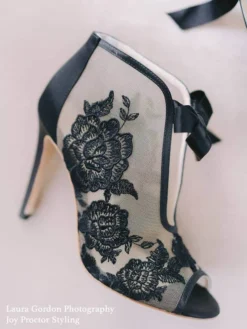 NIKKI BLACK Evening Black Lace Peep Toe Booties