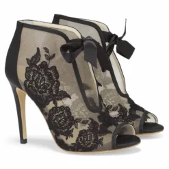 NIKKI BLACK Evening Black Lace Peep Toe Booties