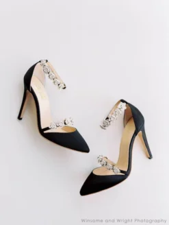 OLIVIA BLACK Evening Heels With Bow Ankle Strap And Rhinestone Ankle Strap Heels