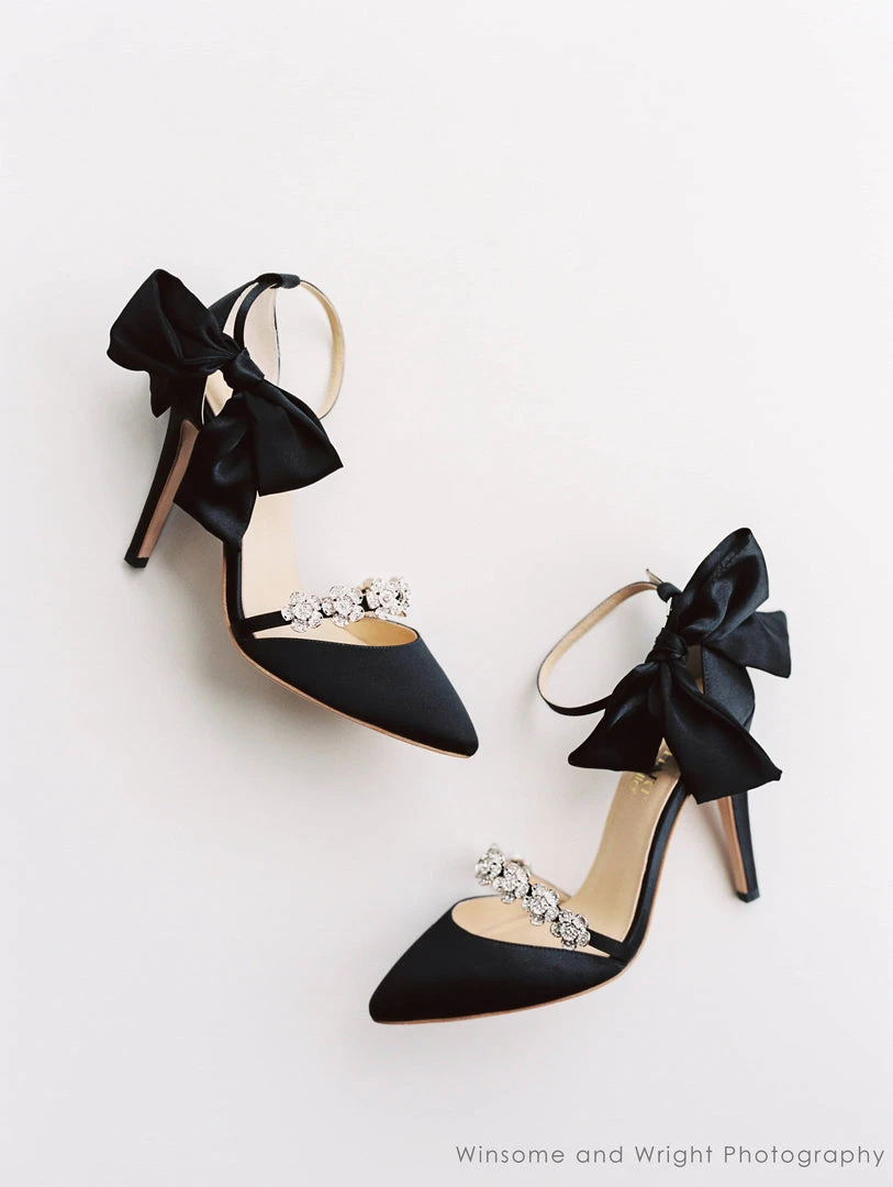 OLIVIA BLACK Evening Heels With Bow Ankle Strap And Rhinestone Ankle Strap Heels 5 OLIVIA BLACK Evening Heels With Bow Ankle Strap And Rhinestone Ankle Strap Heels