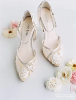 CHELSEA Lace Nude Block Heel Wedding Shoe