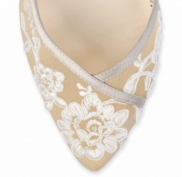 CHELSEA Lace Nude Block Heel Wedding Shoe 7 CHELSEA Lace Nude Block Heel Wedding Shoe