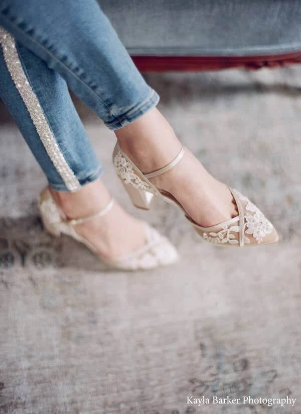 CHELSEA Lace Nude Block Heel Wedding Shoe 8 CHELSEA Lace Nude Block Heel Wedding Shoe