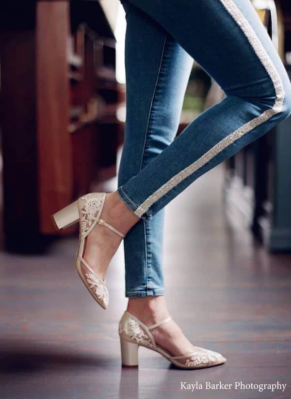 CHELSEA Lace Nude Block Heel Wedding Shoe 9 CHELSEA Lace Nude Block Heel Wedding Shoe