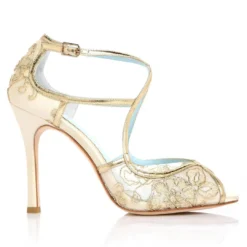 TESS Gold Lace Heels, Blue Sole Shoes Wedding
