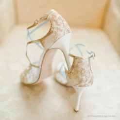 TESS Gold Lace Heels, Blue Sole Shoes Wedding