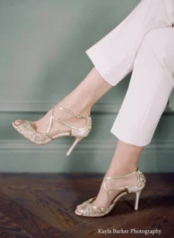 TESS Gold Lace Heels, Blue Sole Shoes Wedding