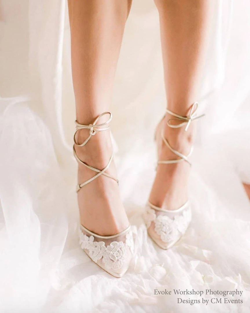 ANITA GOLD Evening & Bridal Gold Shoes Lace Floral Illusion Mesh Wedding 6 ANITA GOLD Evening & Bridal Gold Shoes Lace Floral Illusion Mesh Wedding