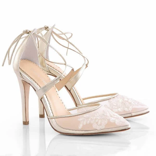 ANITA GOLD Evening & Bridal Gold Shoes Lace Floral Illusion Mesh Wedding 1 ANITA GOLD Evening & Bridal Gold Shoes Lace Floral Illusion Mesh Wedding