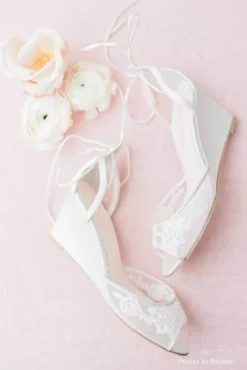 PAMELA Ivory Floral Lace Wedge Wedding Shoe