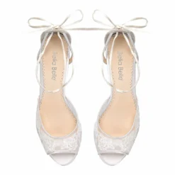 PAMELA Ivory Floral Lace Wedge Wedding Shoe