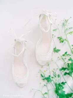 PAMELA Ivory Floral Lace Wedge Wedding Shoe