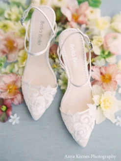 SERENA Flower Lace Wedding Shoes Low Heel