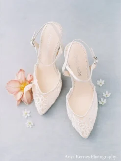 MINA Pearl Heels Ivory Lace Low Heel