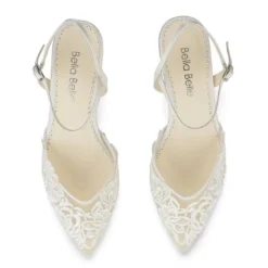 MINA Pearl Heels Ivory Lace Low Heel
