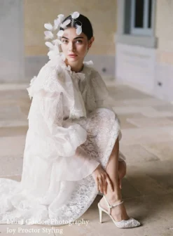 MINA Pearl Heels Ivory Lace Low Heel