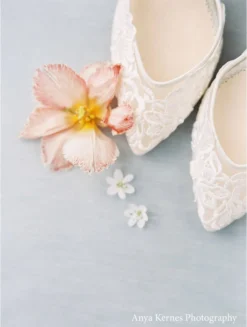 MINA Pearl Heels Ivory Lace Low Heel