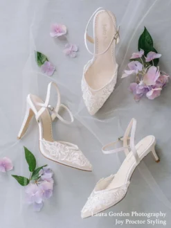 MINA Pearl Heels Ivory Lace Low Heel