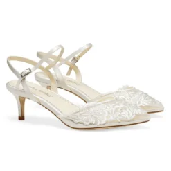 MINA Pearl Heels Ivory Lace Low Heel