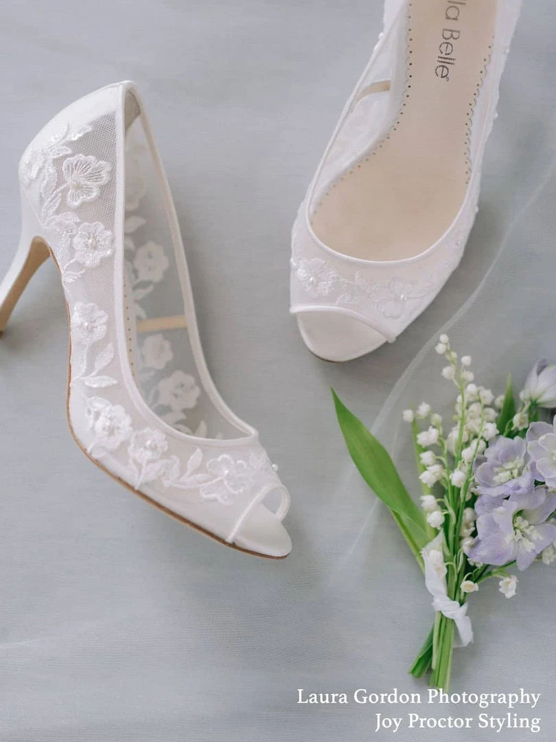 EMILY Wedding Ivory Lace Peep Toe Pump 2 EMILY Wedding Ivory Lace Peep Toe Pump