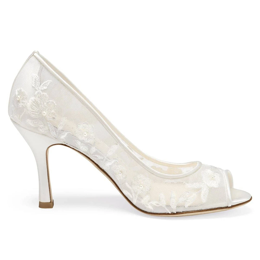 EMILY Wedding Ivory Lace Peep Toe Pump 3 EMILY Wedding Ivory Lace Peep Toe Pump