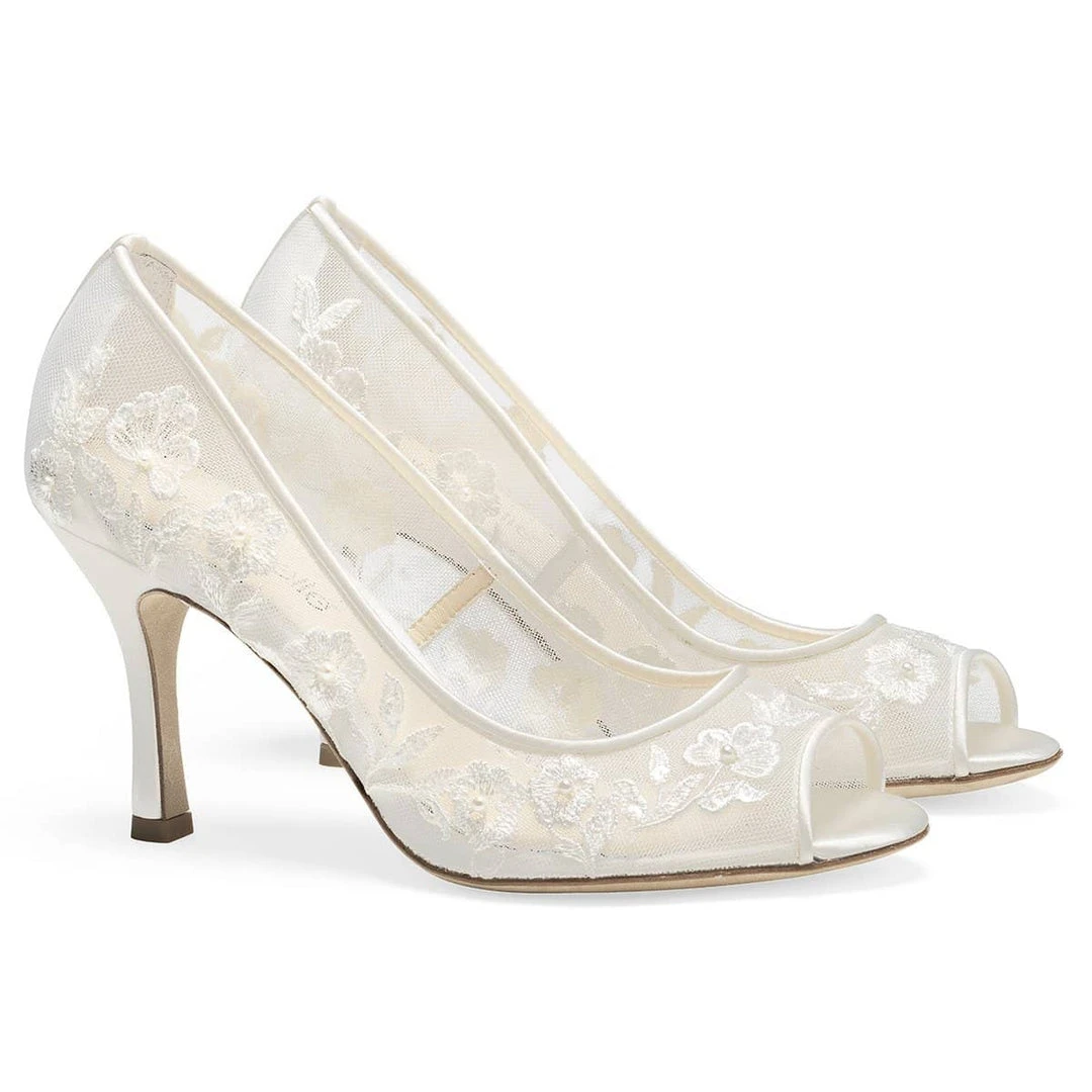 EMILY Wedding Ivory Lace Peep Toe Pump 1 EMILY Wedding Ivory Lace Peep Toe Pump