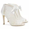 NIKKI IVORY Ivory Ribbon Tie Lace Embroidered Bootie