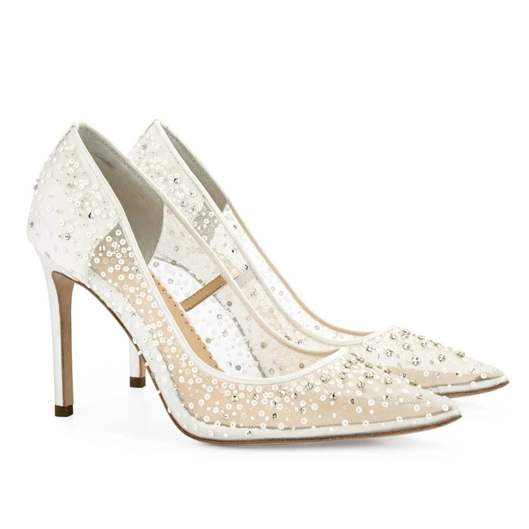 ELSA IVORY Wedding Sequin Heels Ivory Crystal Studded High Heels 1 ELSA IVORY Wedding Sequin Heels Ivory Crystal Studded High Heels
