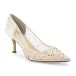 EVELYN IVORY Sparkly Ivory Kitten Heels With Sequins & Crystals Wedding