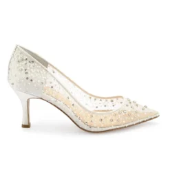 EVELYN IVORY Sparkly Ivory Kitten Heels With Sequins & Crystals Wedding