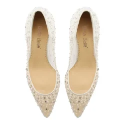 EVELYN IVORY Sparkly Ivory Kitten Heels With Sequins & Crystals Wedding