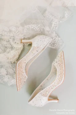EVELYN IVORY Sparkly Ivory Kitten Heels With Sequins & Crystals Wedding
